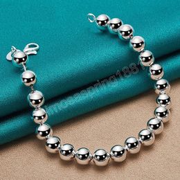 925 Sterling Silver 8mm Smooth Beads Ball Bracelet Chain For Women Wedding Engagement Party Fashion Jewellery