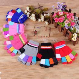 Colourful Stripe Kids Knitted Gloves Autumn Winter Boys Girls Full Finger Mittens Elastic Children Thicken Warm Glove Guantes