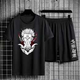 Men's Tracksuits Summer Casual T Shirt Cotton Tshirt Shorts Sets Anime Jujutsu Kaisen Print Sport Suit Hip Hop Streetwear Tops Unisex