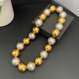 Pendant Necklaces 2023 Gold Colour Beads Ball Exaggerated Necklace Choker Women Europe Famous Designer Jewellery Model Party