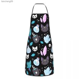 Herb Witch Funny Apron Women Men Halloween Witchy Spooky Cat Unisex Kitchen Chef Bib Tablier Cuisine Cooking Baking Gardening L230620