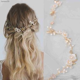 Bridal Hair Accessories Vintage Gold Colour Hairband Headband Flower Leaf Headpiece Brides Headwear Headdress Wedding Jewellery L230704