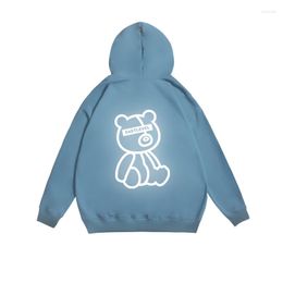 Men's Sweaters Hoddie Pullover Reflective Luminous Bear PrintSweater Coat Casual Loose Large Size Drop Shoulder Autumn Top Jacket Wear