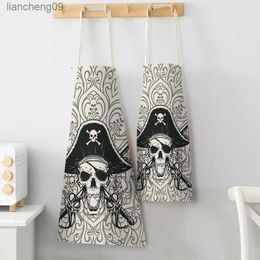 Pirate Skull Print Apron Women Men Adult Children Bib Home Cooking Bake Clean Apron Kitchen Accessories Antifouling Apron L230620