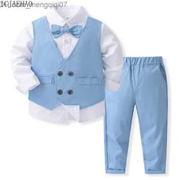 Clothing Sets Official Trouser Children's Clothing Boys' Set Elegant Clothing Blue Baby Boys' Set Matching Gentleman Shirt Tie Tank Top Z230717