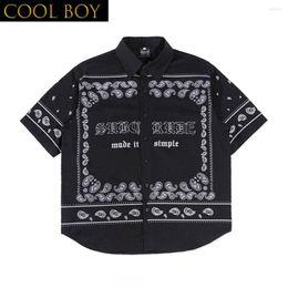 Men's Casual Shirts E BOY American Retro Street West Cashew Flower Short-sleeved Shirt Male Chicano Hip-hop Loose Y2k Tatoo Top