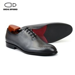 Saviano Zio Oxford Brogue Dress Fashion Business Designer Fatto a mano Scarpe in pelle genuina Uomini Originale B