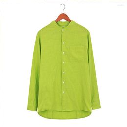 Men's Casual Shirts 2023 Solid Color Linen Shirt Men Streetwear Stand Collar Button Long-sleeved For High Quality Breathable S-2XL