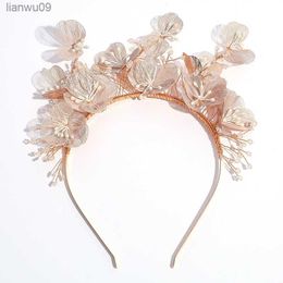 Wedding Hair Accessories Flower Headpiece Headband Gold Color Headdress Women Brides Vintage Baroque Tiara Crown Bridal Jewelry L230704