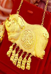 Colar com Pingente de Casamento Tradicional 18k Cheio de Ouro Amarelo 18k Adorável Design de Porco Jóias de Noiva Feminina Alto Polido3808353