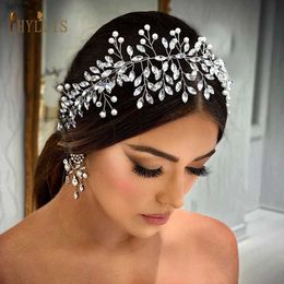 A301 Rhinestone Bridal Headband Pearl Wedding Hair Jewellery Headpiece Handmade Crystal Bridal Headwear Silver Women Headdress L230704