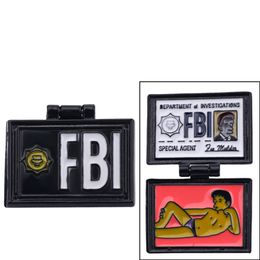 Foldable FBI ID Card Brooch Pins Fox Mulder Employee's Card Brooch Lapel Enamel Pin Badge Fashion Movie Dramatic characters Milhouse Brooch Jewelry