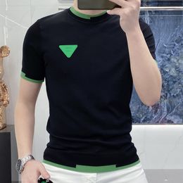 2022 High Quality Contrast Stitching Slim Fit Knitted T Shirt Men O-Neck Homme Streetwear Fashion Summer Men Casual T-Shirt