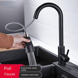 Kitchen Faucets Brushed Faucet Single Hole Pull Out Spout Sink Mixer Tap Stream Sprayer Head Black 360 Rotation Shower