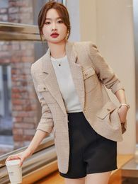 Women's Suits Women Autumn Winter Plaid Casual Blazer Ladies Female Long Sleeve Single Button Straight Business Work Wear Jacket Coat