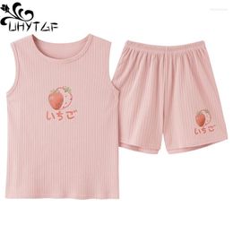 Women's Sleepwear UHYTGF Cotton Pyjamas Womens Sleeveless Vest Shorts Two-Piece Set Female Crewneck Pullover Thin Home Clothes Girl 2645