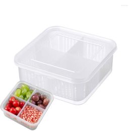 Storage Bottles Refrigerator Organizer Bins Saver Containers For Kitchen With Lids 4 Compartments Drain Fruits