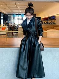 Women's Leather Korean Design High Waist Vintage Fashion Loose PU Coats Outerwear Plus Size Female Cloths