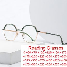 Sunglasses Square Anti Blue Light Glasses Women Men Polygon Metal Big Frame Trendy Reading Computer Optical Eyewear 2 3.5