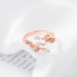 Wedding Rings Fashion Leaves Branch Shaped Opening Ring For Women Girls Luxury Cubic Zircon Jewelry Accessories