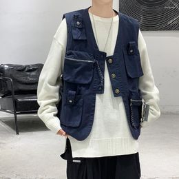 Men's Vests TFETTERS 2023 Young Jacket Men Summer V-Neck Collar Loose Cardigan Csual Vest Coat Streetwear Hip Hop Fashion Clothing