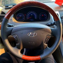 Steering Wheel Covers For SONATA DIY Custom Made Leather Mahogany Hand Sewn Cover Car Interior Accessories