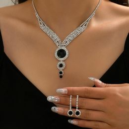 Necklace Earrings Set 2023 Bridal Rhinestone Black Plated Wedding Acessories Charm