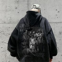 Men's Hoodies Black Gothic Devil Print Hoodie Men Pullover Blue Hip Hop Mouse Streetwear Autumn Sweatshirt Punk Coat Winter Ins Kpop