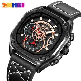 Wristwatches SKMEI Business Quartz Wristwatch Luxury Leather Strap High-quality Men's Watches With Stopwatch Calendar Original Brand For