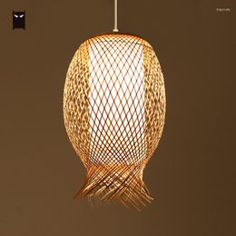 Pendant Lamps Bamboo Wicker Rattan Shade Light Fixture Japanese Asian Nordic Hanging Ceiling Lamp Luminaria For Dining Table Room E27