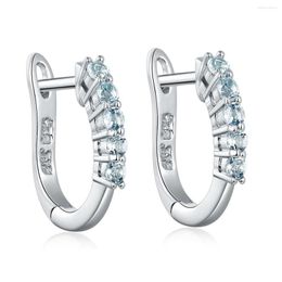 Backs Earrings Authentic Sterling Silver 925 Hoop For Women Natural Aquamarine