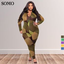 Women's Plus Size Jumpsuits Rompers SOMO Autumn Clothes Casual Knitted Zipper Jumpsuits Women Plus Size Streetwear Ribbed Long Pants Rompers Wholesale Drop 230715