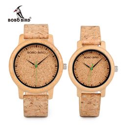 Jackets Bobo Bird Lovers Watches Wooden Timepieces Handmade Cork Strap Bamboo Women Watch in Box Custom Drop Shipping