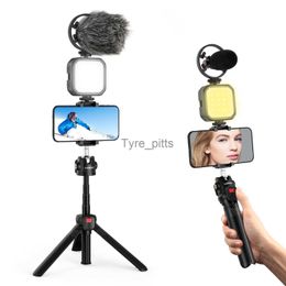 Microphones LED Video Light Smartphone Vlog Kit With Extend Selfie Stick Tripod Microphone Phone Holder Bluetooth Remote for Live YouTube x0717