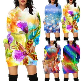 Gym Clothing Women Casual Gradient Flower Floral Print Long Hooded Sweatshirt