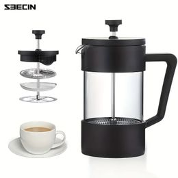 1pc French Press Coffee Maker Clear French Coffee Press Heat Resistant Portable French Coffee Press For Camping Travel Coffee Pot Maker Filter Pot