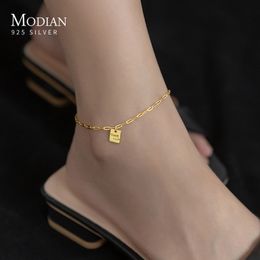 Anklets Modian Real 925 Sterling Silver Simple Lucky Exquisite Chain Anklet For Women Bracelet Silver Party Fine Foot Jewellery Gifts 230715