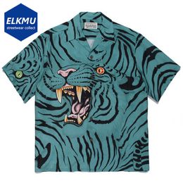 Men's TShirts Tiger Pattern Button Shirts Summer Hawaii Fashion Shirt Oversized Streetwear Hip Hop Shirts Men's Harajuku Button Up Blouse Tops 230715