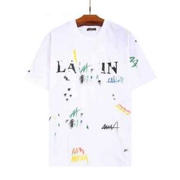 Men's T-shirts Designer 2023 Fashion Brands t Shirt Glitter Pink Letter Co Branded Hand Painted Graffiti Splash Ink Angel White Oversize Tshirt for Balck 1 YJ2L