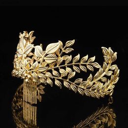 Baroque Extravagance Bridal Headdress Golden Leaves Crown Dress Banquet Leaf Hair Accessories Continental Accessories H9 L230704