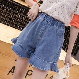 Womens Jeans Summer Denim Shorts Large Size Female Harem Ruffle High Waist Elastic Wide-legged for Women G105