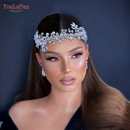 TOPQUEEN White Pearl Bridal Headpiece Crystal Bridal Headband Wedding Hair Accessories Handamde Woman Headdress for Party HP186 L230704