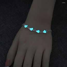 Charm Bracelets Women Girls Luminous Heart Light Up Anklets Blue Fluorescent Jewellery Glow In Dark