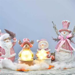 Pink Christmas Snowman Santa Claus Figurine With LED Holiday Lights Xmas Decoration 2022 New Year's Decor Home Room Ornament 238Y