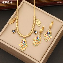 Necklace Earrings Set 2023 Jewellery Oil Eye Palm Pendant Fashion Stainless Steel Women's