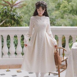 Casual Dresses Girl Vintage Women Spring Autumn 2023 Long Sleeve Modern Fashion Apricot One Piece Dress Vestidos Be Mujer