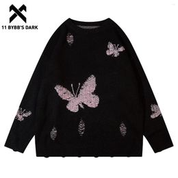 Men's Sweaters 11 BYBB'S DARK 2023 Harajuku Streetwear Hole Butterflies Knit Sweater Pullover Gothic Oversize Loose Top