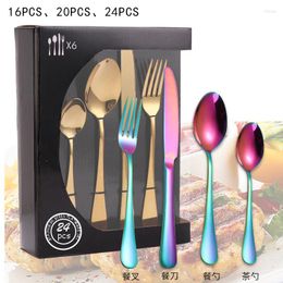 Dinnerware Sets Tableware Gift Box Set Color Stainless Steel Knife Fork And Spoon 16 Pieces 20 24