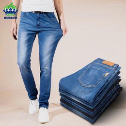 Men's Jeans OUSSYU Summer Men Brand Business Casual Stretch Slim Denim Pants Light Blue Black Thin Trousers Male Large Size 28-35 40