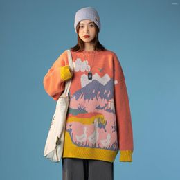 Men's Sweaters Retro Cartoon Jacquard Lazy Wind Sweater Knitwear For Men And Women